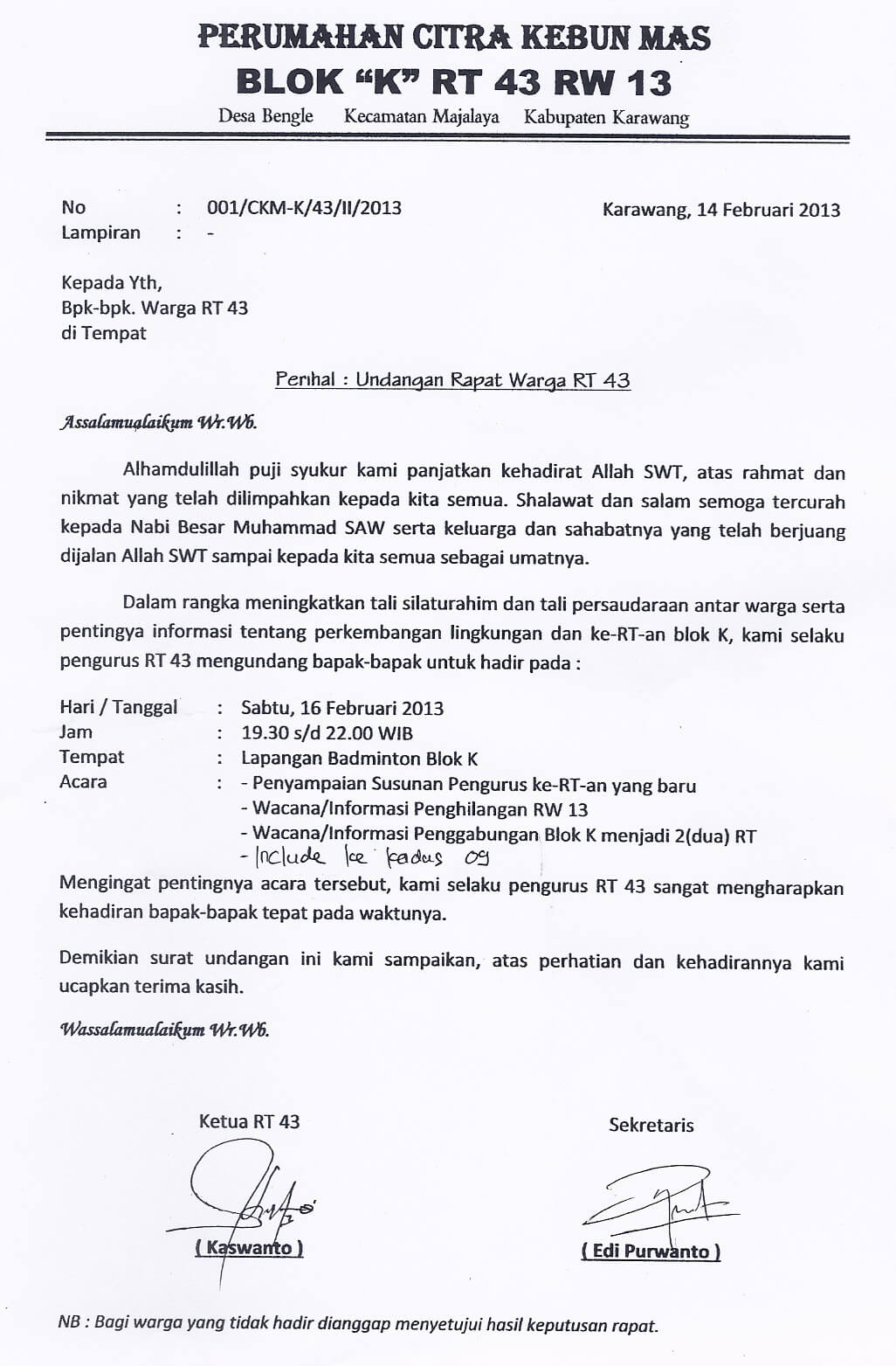 Contoh Surat Undangan Rapat Organisasi - ContohSuratmu.com