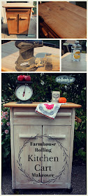 farmhouse rolling kitchen cart makeover diy before and after vintage butcher block refinishing