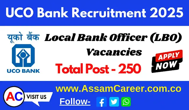 UCO Bank LBO Recruitment - 2025, Posts for 250 Local Bank Officer, Apply Now assamcareers