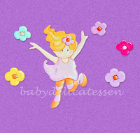 silueta de madera infantil niña saltando con flores babydelicatessen