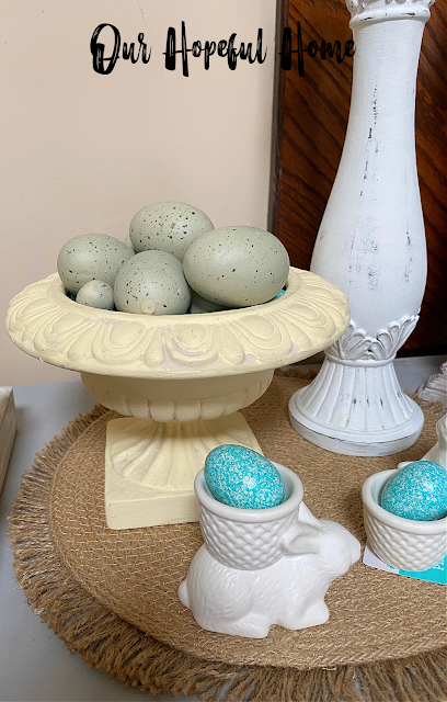 vintage thrift store urn Easter eggs bunny rabbit egg holders