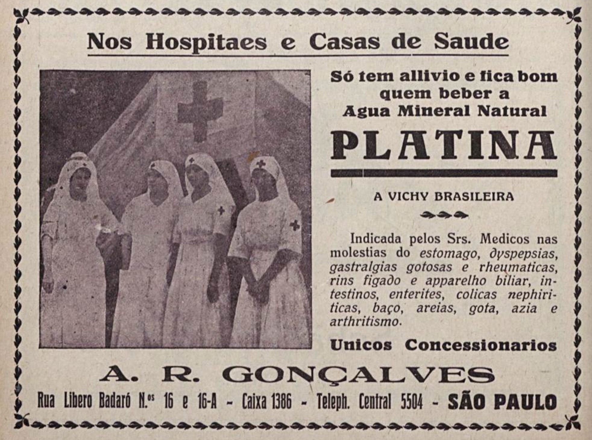 Propaganda antiga da Água Mineral Platina veiculado no ano de 1920