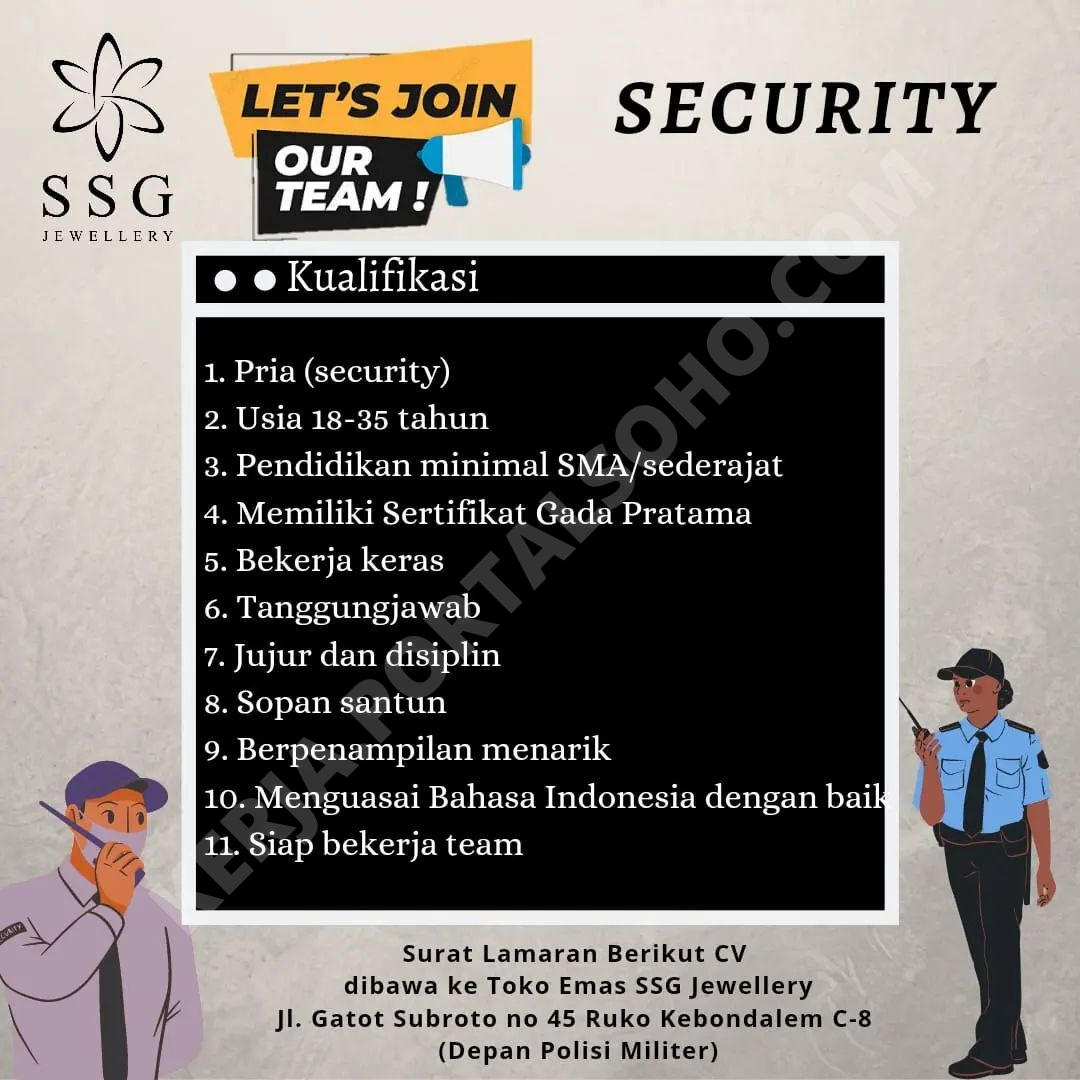 Lowongan Kerja Security di SSG Jewellery Purwokerto