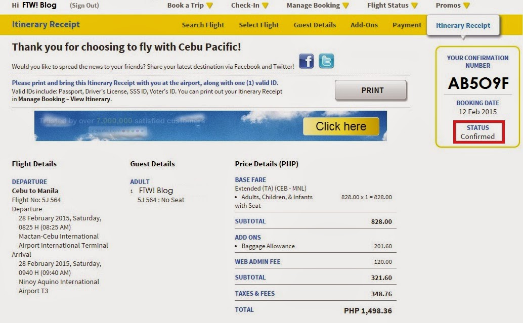 FTW! Blog, How to, Book Cebu Pacific Tickets online, Cebu Pacific