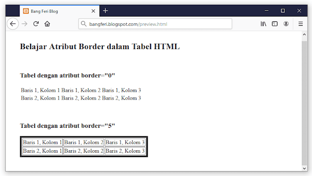 Penjelasan Atribut Border, Cellspacing dan Cellpadding di Tabel HTML
