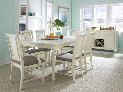 White Seabrooke Dining Table with Louvered Back Chairs