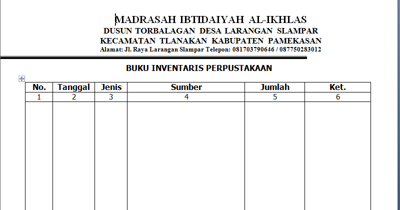 Buku Inventaris Perpustakaan Contoh Perangkat Administrasi 