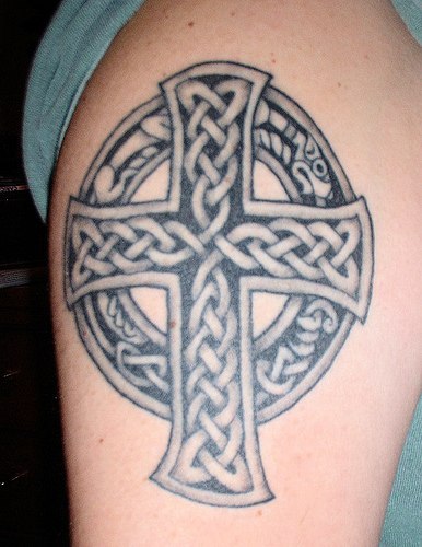 cross with banner tattoo. cross tattoo gallery.