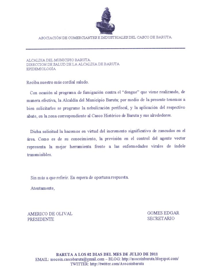 Comerciantes e Industriales del Casco de Baruta: Solicitud 