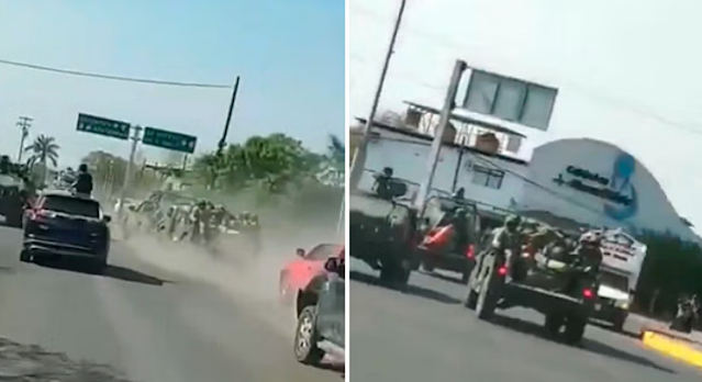 Video: Convoy de Militares es correteado por Convoys de Sicarios armados en Mugica, Michoacán