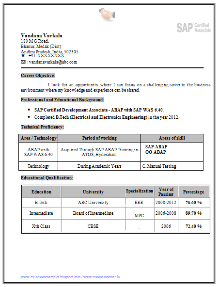 Resume In Html Format Table