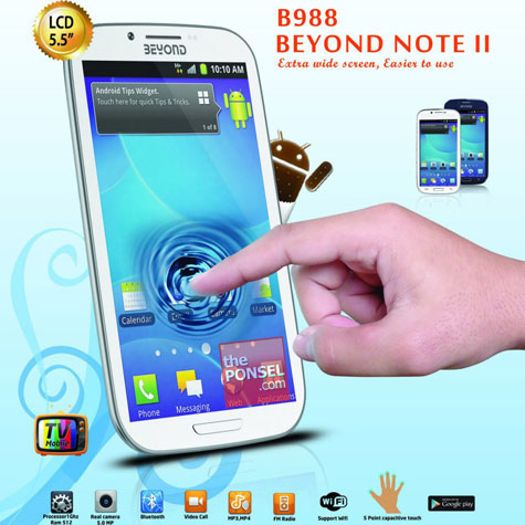 Beyond Note II B988 - Handphone Android ICS Dual SIM Prosesor 1GHz dan Layar 5.5 Inci