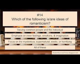 Which of the following is/are ideas of romanticism? Answer choices include: Valuing common people and the individual, Emphasis on inner feelings, emotions, & imagination, Focus on the mysterious, supernatural, exotic, or horrifying, All of these