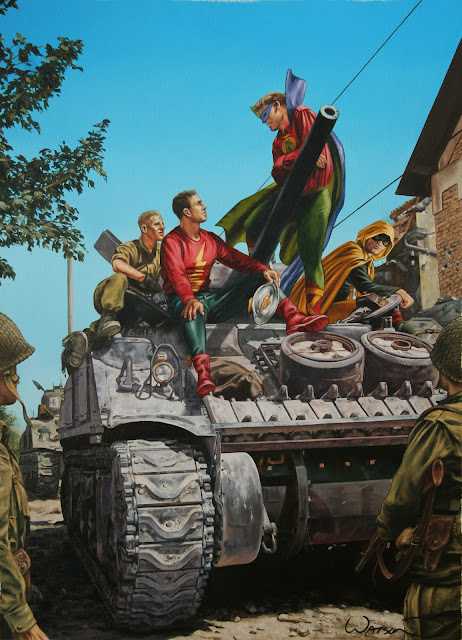 Justice Society of America on a Sherman Tank ..by John Watson