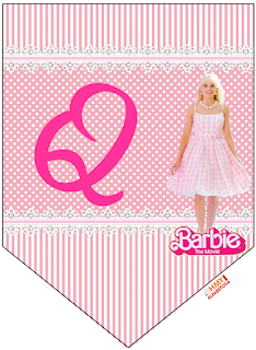 Barbie la Película: Banderines Rosa con Lunares Blancos para Descargar Gratis. Con Números. Barbie the Movie: Pink with Polka Dots Bunting for Free Download. With Numbers.