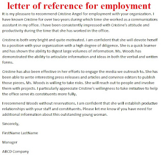 sample letter of reference for employment