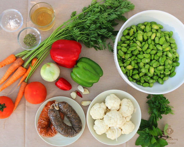 Ingredientes para a favada vegetariana