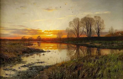 Sunset at a Lake painting Peder Mork Monsted