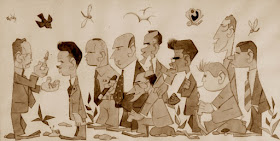 Caricatura de los participantes en el IV Torneo de Ajedrez de Berga 1954