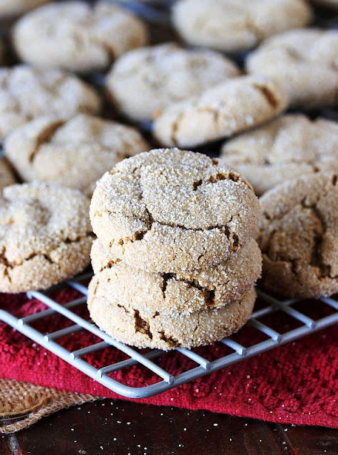 Stack of Cake Mix Molasses Crinkle Cookies on Cooling Rack Image