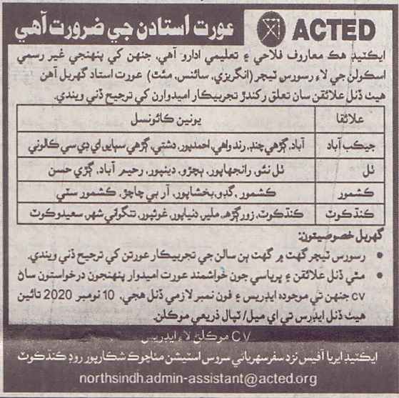 Teaching Jobs in ACTED NGO as Resource Teacher 2020