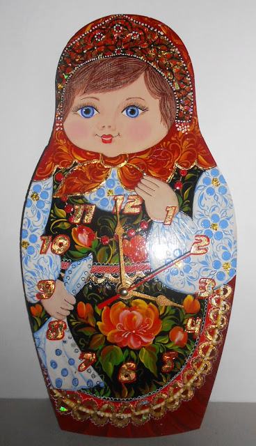 This Wall clock handmade painted by a professional nesting doll artist. Painting coated 2 layers of crystal clear lacquer The Clock - Matryoshka is signed by the artist. 