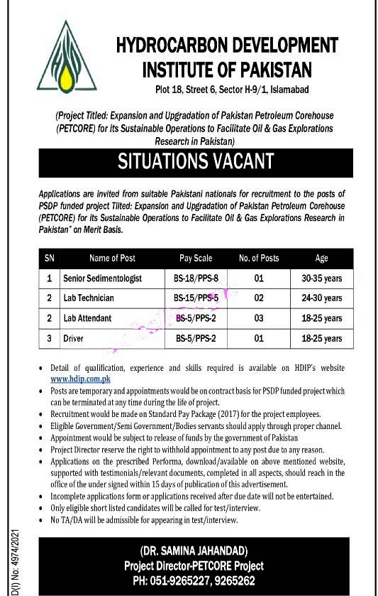 Latest Jobs in Hydrocarbon Development Institute of Pakistan HDIP