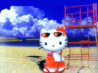 Cartoons Wallpaper 1024 768 - Hello Kitty On The Beach Red Sunglasses