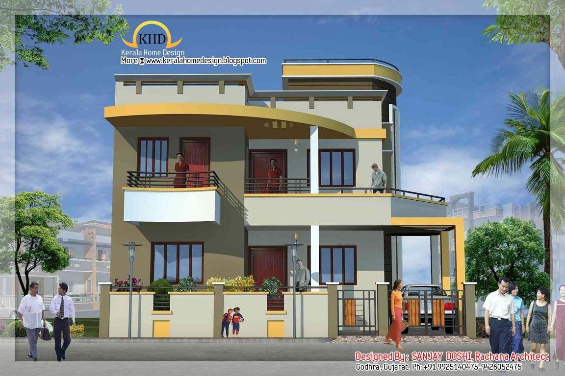  Duplex  House  Elevation  Kerala  home  design and floor 