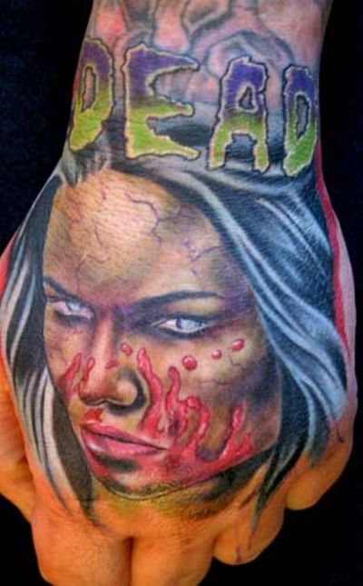 A cool selection of scary tattoos with zombies.
