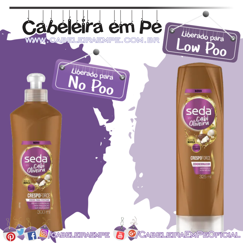 Condicionador (Low Poo) e Creme para Pentear (No Poo) Crespoforce by Gabi Oliveira - Seda