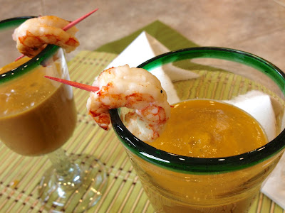 Grilled Yellow Gazpacho & Shrimp