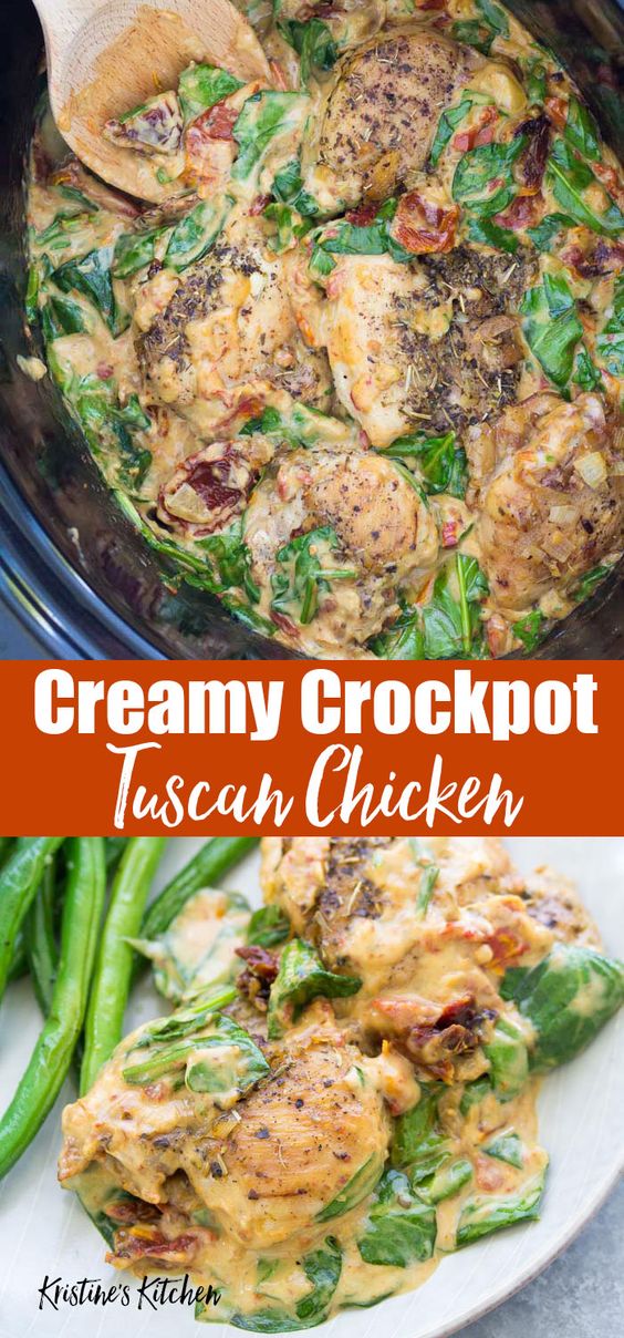 Tuscan Crock Pot Chicken Thighs | EASY RECIPES