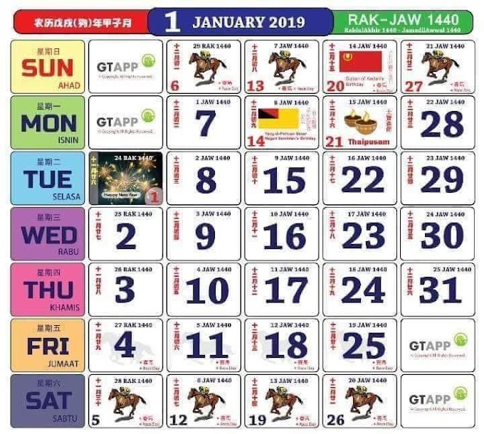 Kalendar Kuda 2019, Dah Boleh Save dan Print 