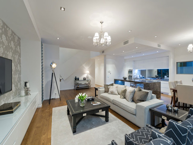 Photo of modern interiors of living room in contemporary home in Brisbane, taken from another angle