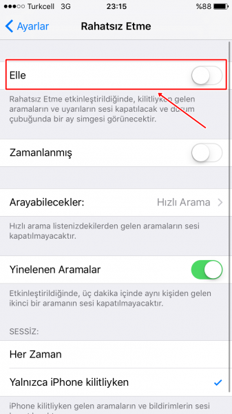 iphone2 rahatsiz etme modu