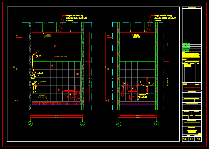  Detail  Kamar  Mandi  WC Gambar Kerja Autocad File dwg 