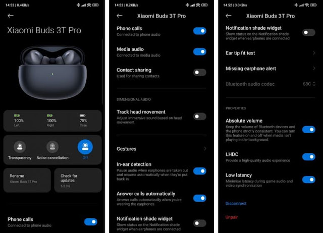 Xiaomi Buds 3T Pro settings
