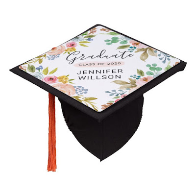  Girly Chic Watercolor Floral Class of Graduate Graduation Cap Topper