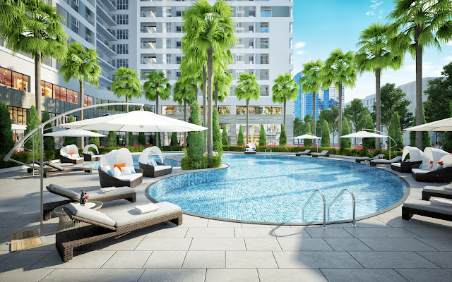 Bể bơi ngoài trời giữa không gian xanh tại An Bình City