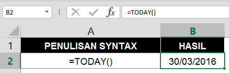 Fungsi TODAY pada Microsoft Office Excel 2013