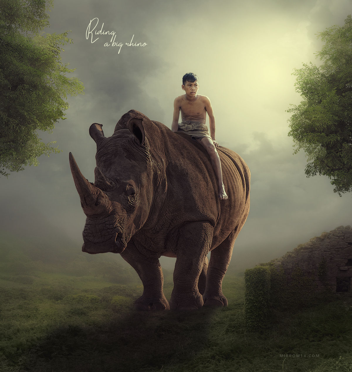 Riding a Big Rhino - Photoshop Manipulation Tutorial