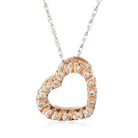 14k Rose, Yellow, or White Gold Diamond Heart Pendant (.08 cttw, J  Color, I2 Clarity), 18