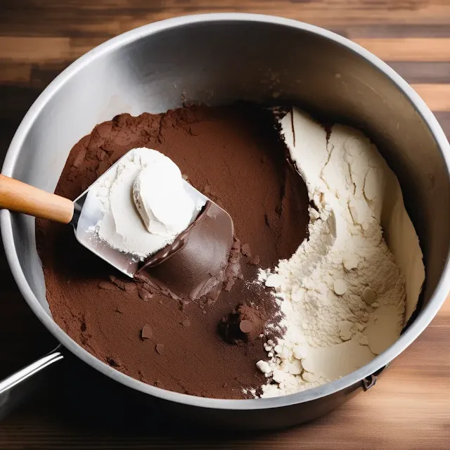 Mix the flour in chocolate mixture with help of spatula