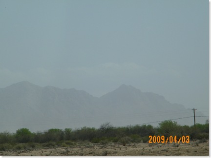 we can barely see the mountain from the park