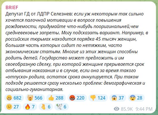 Депутат Госдумы предлагает женщинам зекам амнистию в обмен на залет и рождение ребенка