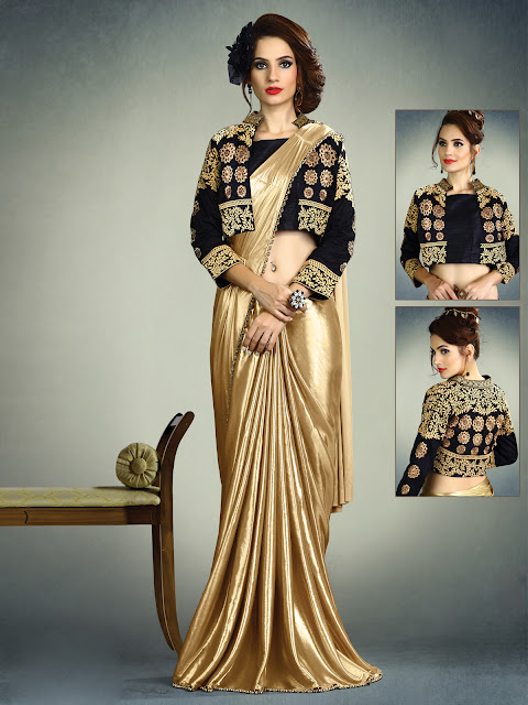 black and gold partywear saree collection online at Inddus.com