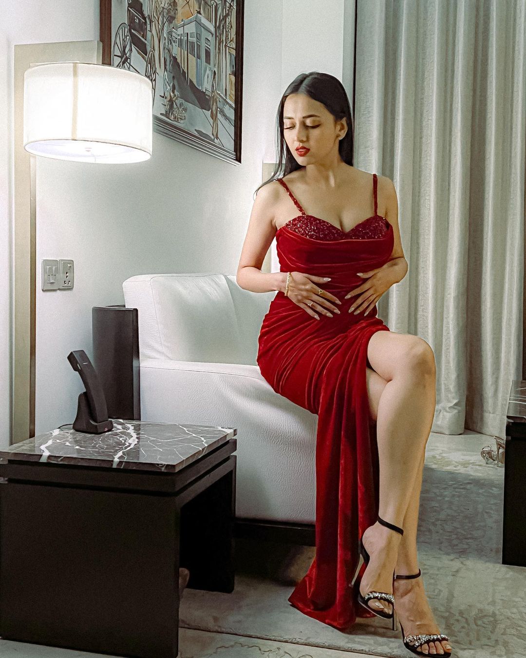 Tejasswi Prakash sexy legs red dress
