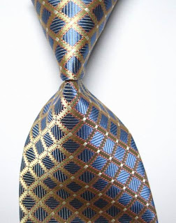 Classic Checks Blue Gold JACQUARD WOVEN 100% Silk Men's Tie Necktie