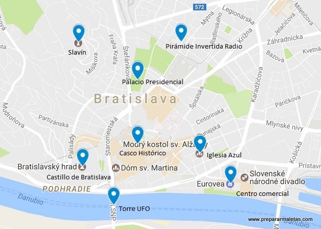 mapa con lugares que ver en Bratislava